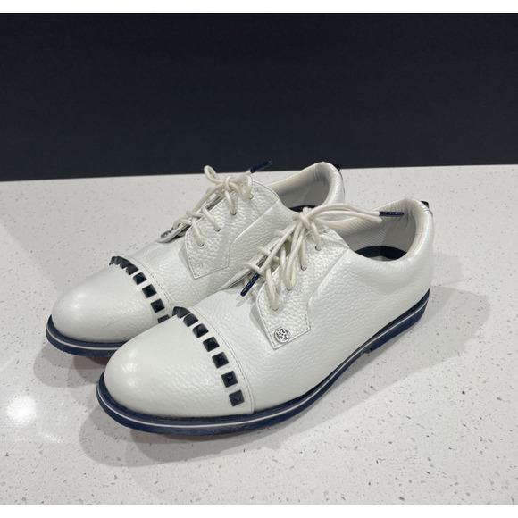 G/Fore Stud Cap Toe Gallivanter Spikeless Golf Shoes Women 8.5 Snow Pre Loved - Picture 1 of 12
